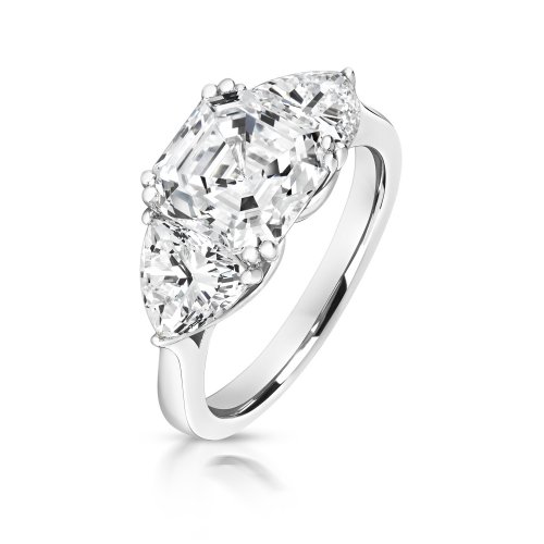 Asscher Cut Centre Stone Claw Set With Triangular Sides Trilogy Ring LRG0024