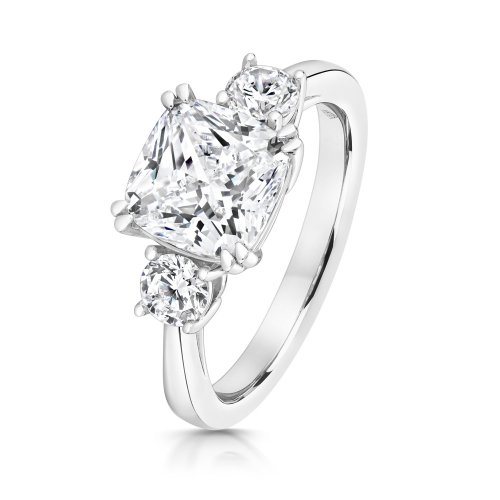 Cushion Centre Stone Double Claw Set With Round Sides Trilogy Ring LRG0053