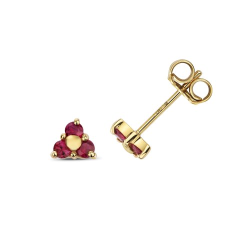 Ruby 3 Stone Studs In 9ct Gold 