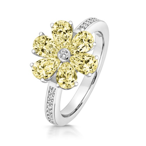 Round Centre With Yellow Pear Shape Stones Flower Ring LRG0049Y