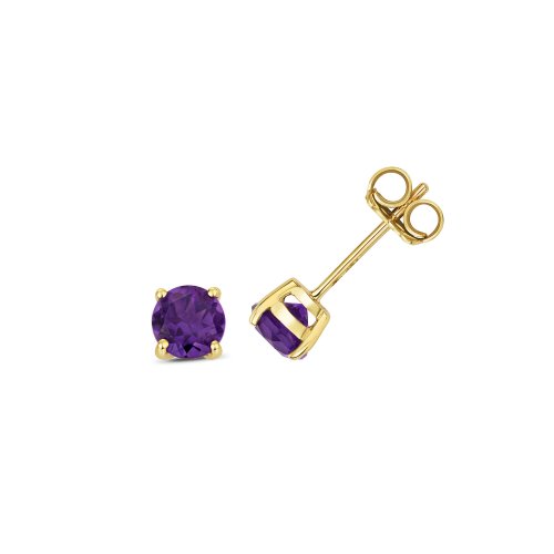 Amethyst Round Claw Set Studs In 9ct Gold 