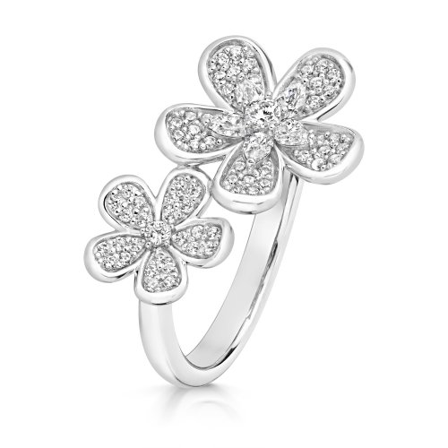 Pave Set Double Flower Cocktail Ring LRG0059