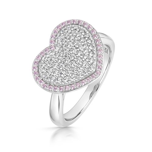 Pave Set Heart With Pink Surround Ring LRG0061