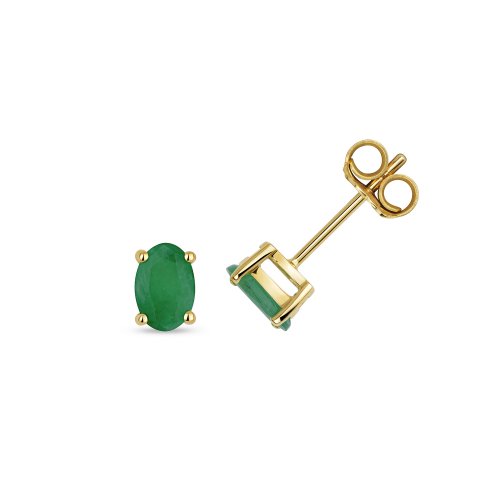 Emerald Oval Claw Set Studs In 9ct Gold 