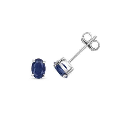 Sapphire Oval Claw Set Studs In 9ct White Gold 