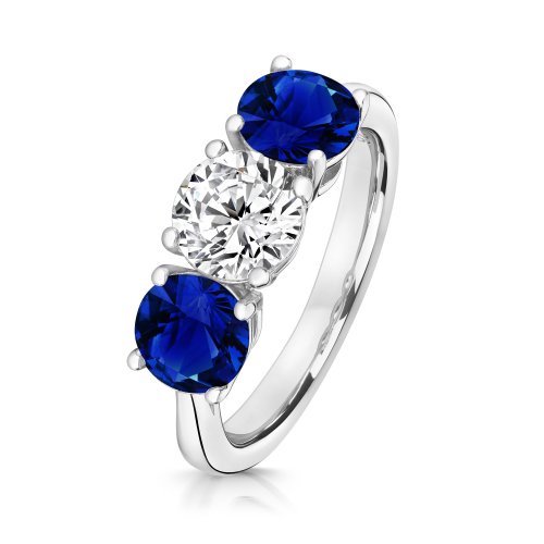 Round Centre Stone Claw Set With Blue Round Sides Trilogy Ring LRG0041S