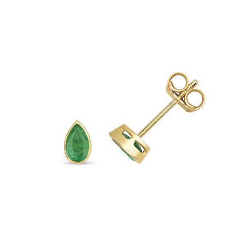 Emerald Pear Shape Rubover Studs In 9ct Gold 
