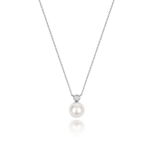 Diamond & Akoya Pearl Necklace In 18ct White Gold 