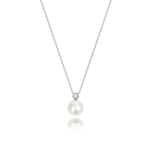 Diamond & Akoya Pearl Necklace In 18ct White Gold 