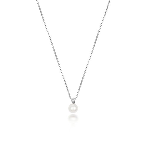 Diamond & Akoya Pearl Necklace In 18ct White Gold 