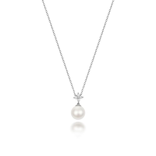 Diamond & Akoya Pearl Necklace In 18ct White Gold 