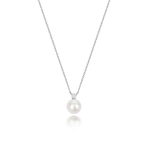 Diamond & Akoya Pearl Necklace In 18ct White Gold 