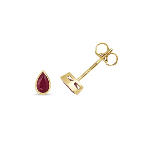 Ruby Pear Shape Rubover Studs In 9ct Gold 