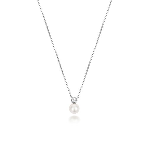 Diamond & Akoya Pearl Necklace In 18ct White Gold 