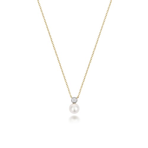 Diamond & Akoya Pearl Necklace In 18ct Gold 