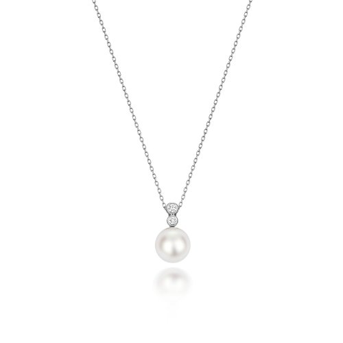 Diamond & Akoya Pearl Necklace In 18ct White Gold 