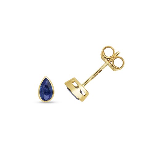 Sapphire Pear Shape Rubover Studs In 9ct Gold 