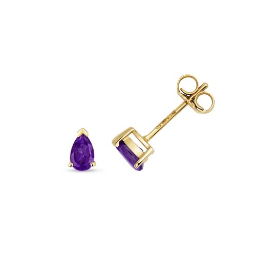 Amethyst Pear Shape Claw Set Studs In 9ct Gold 
