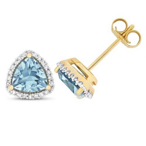 Diamond & Light Swiss Blue Topaz Rounded Triangle Cluster Studs In 9ct Gold 
