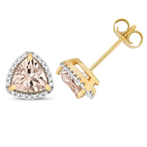 Diamond & Morganite Rounded Triangle Cluster Studs In 9ct Gold 