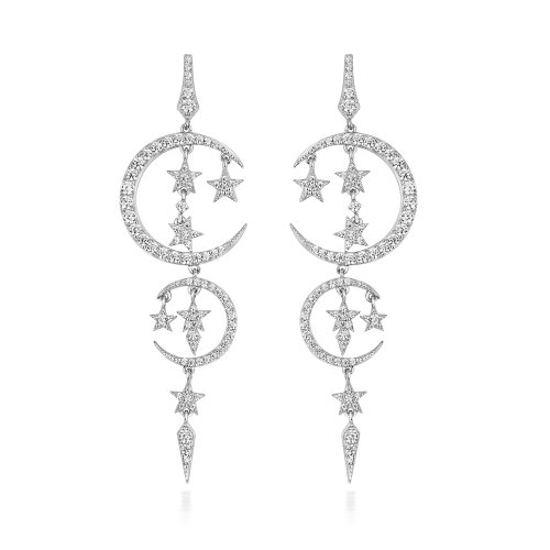 Moon And Star Chandelier Drop Earrings LEG0129
