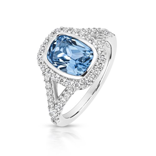 Halo Pale Blue Cushion Centre Stone With Split Shoulders Ring LRG0028AQ