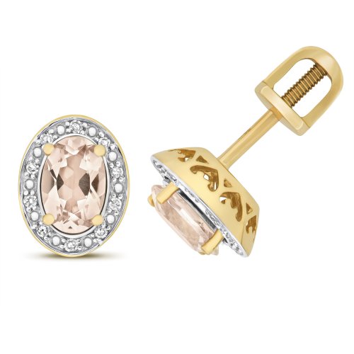 Diamond & Morganite Oval Cluster Studs In 9ct Gold 
