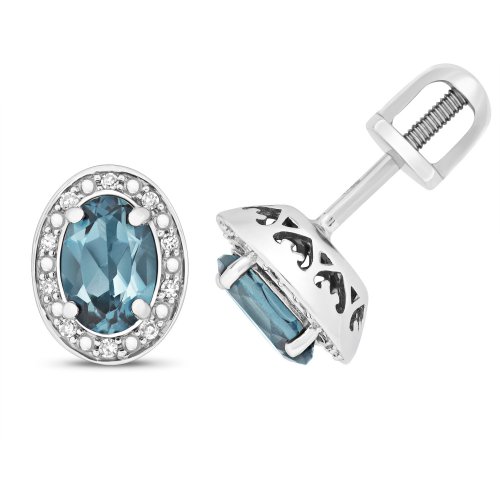Diamond & London Blue Topaz Oval Cluster Studs In 9ct White Gold 