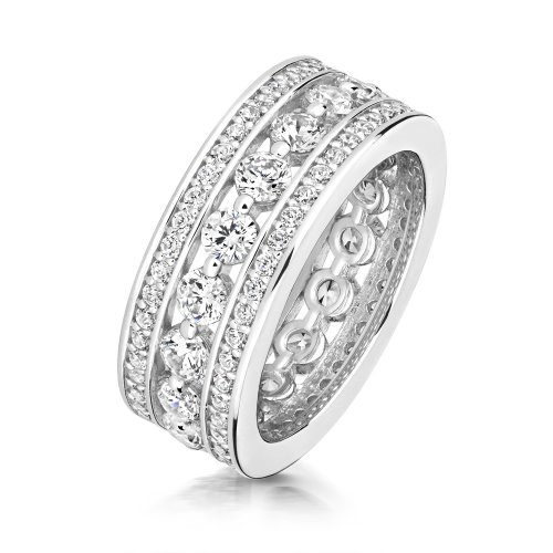 Round Centre Claw Set With Round Stone Sides 3 Row Eternity Ring LRG0058