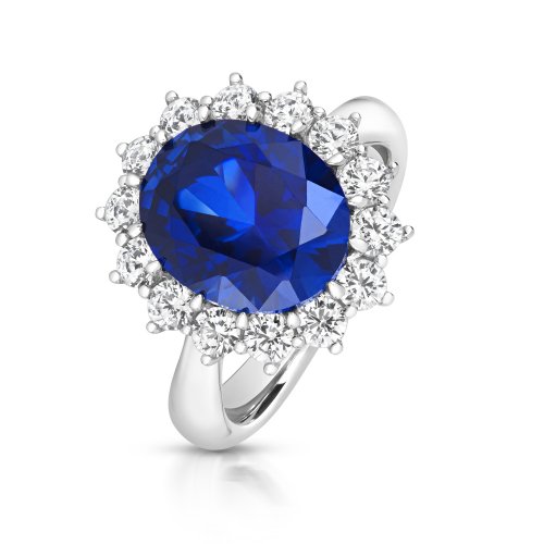 Blue Oval Centre Stone Lady Diana Style Ring LRG0029S