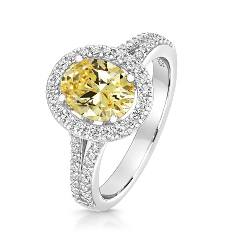 Yellow Oval Halo Centre Stone With Pave Set Split Shoulders Ring LRG0045Y