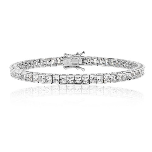 Silver Square End Set Cz Line Bracelet 