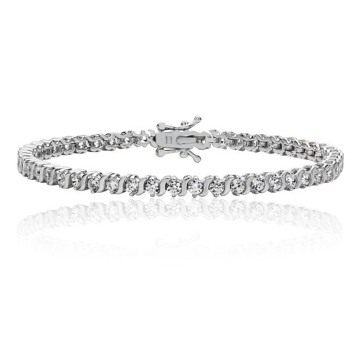 Silver Round Claw Set Cz S Shape Bracelet 