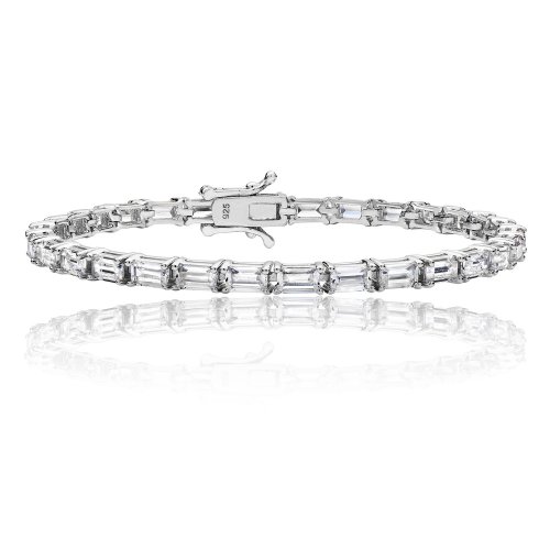 Silver Baguette Claw Set Cz Line Bracelet 