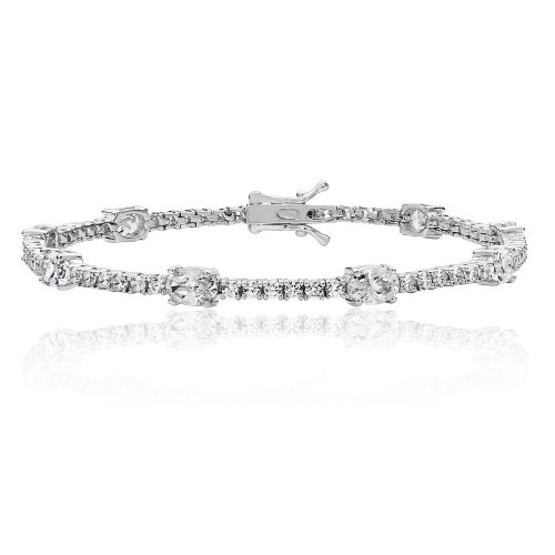 Silver Round And Oval Cz Combo Line Bracelet 