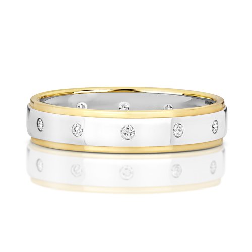 Diamond Gipsy Set 2 Tone Wedding Band In 9ct Gold 