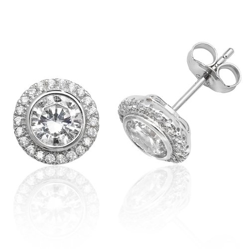 Silver Halo Round Cz Bezel Set Studs SEG0001CZ