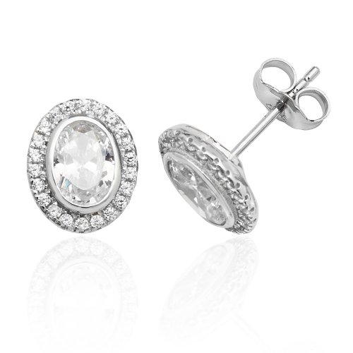 Silver Halo Oval Cz Bezel Set Studs SEG0019CZ