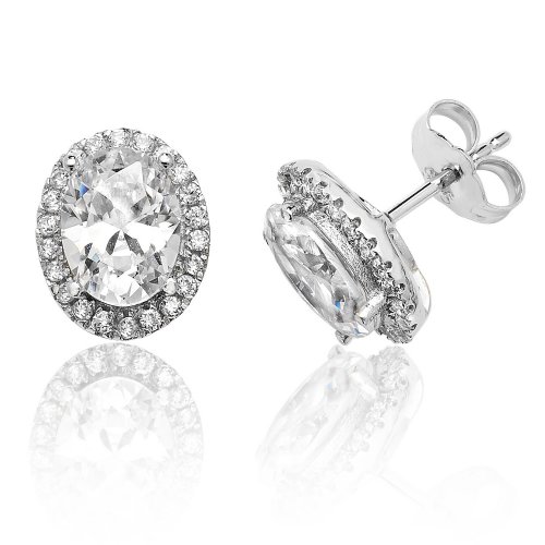 Silver Halo Oval Cz Claw Set Studs SEG0025CZ
