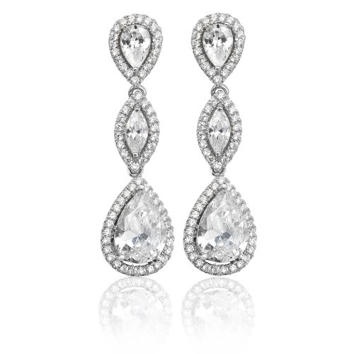 Silver Halo Pear And Marquise Cz Drops SEG0037CZ