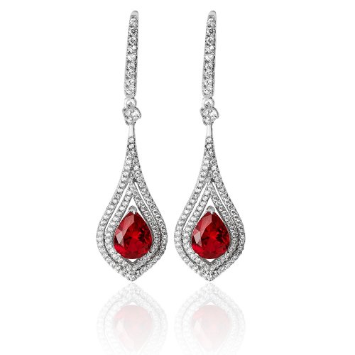 Silver Pave Set Tear Red Cz Drops SEG0071RU