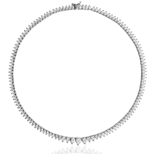 Silver Claw Set Graduated Pear Shape Cz Line Necklet SNG0014