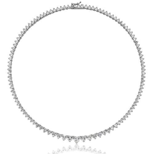 Silver Claw Set Graduated Heart Shape Cz Line Necklet SNG0015