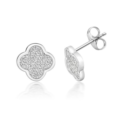 Silver Pave Set Cz Clover Studs SEG0073