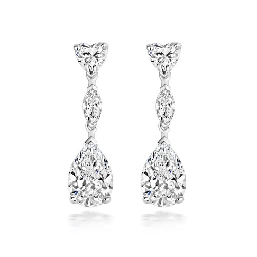 Silver Heart Marquise And Pear Cz Drop SEG0079