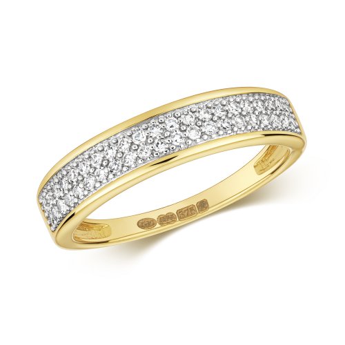 Diamond Grain Set 2 Row Band In 9ct Gold 
