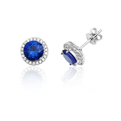 Silver Halo Blue Round Cz Claw Set Studs SEG0009SA