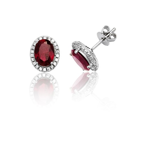 Silver Halo Red Oval Claw Set Studs SEG0025RU