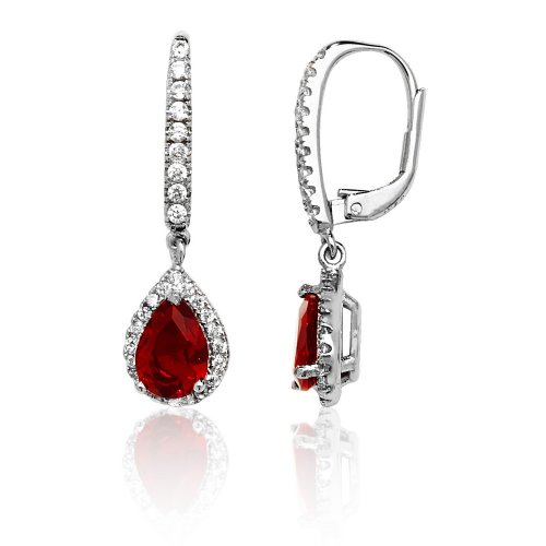 Silver Pave Set Red Pear Cz Drops SEG0081RU
