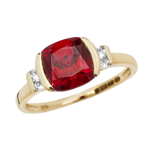 9ct Gold Cushion Created Ruby And White Sapphire Ring 